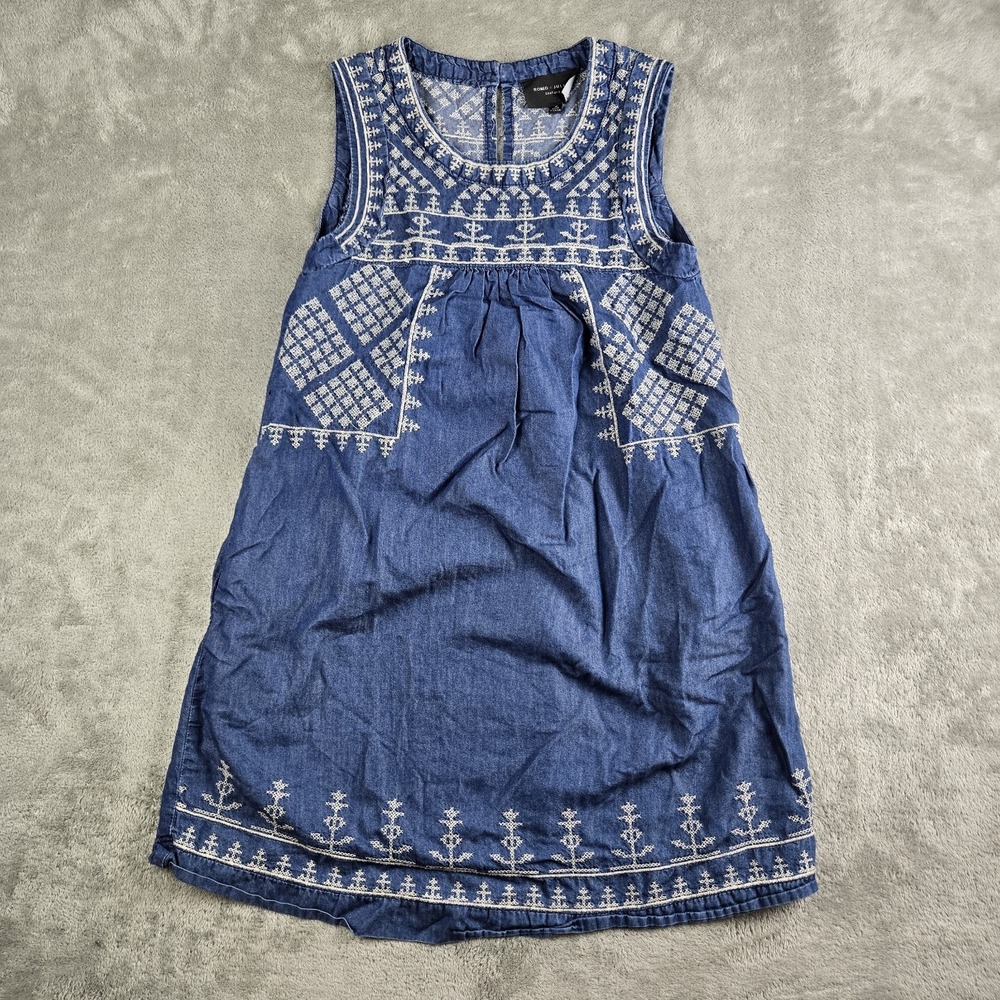 Romeo Juliet Couture Dress Womens Small Blue Chambray‎ Embroidered Sleeveless
